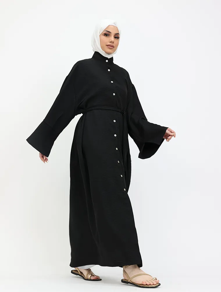 Black Linen Feel Mandarin Shirt